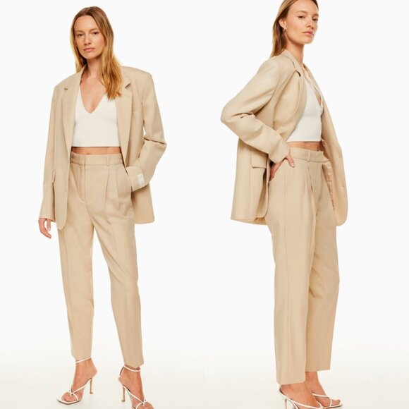 NEW ARITZIA BABATON Vogue Pants Relaxed Mid Rise Pleated Pants Size 6 Cream Tan - Picture 1 of 9